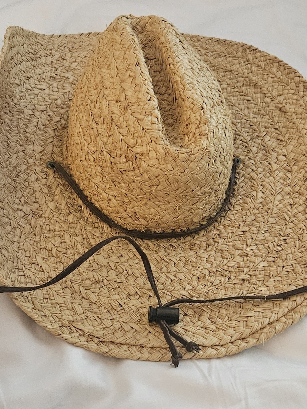 Woven Straw Sun Hat with Chin Cord - Natural
